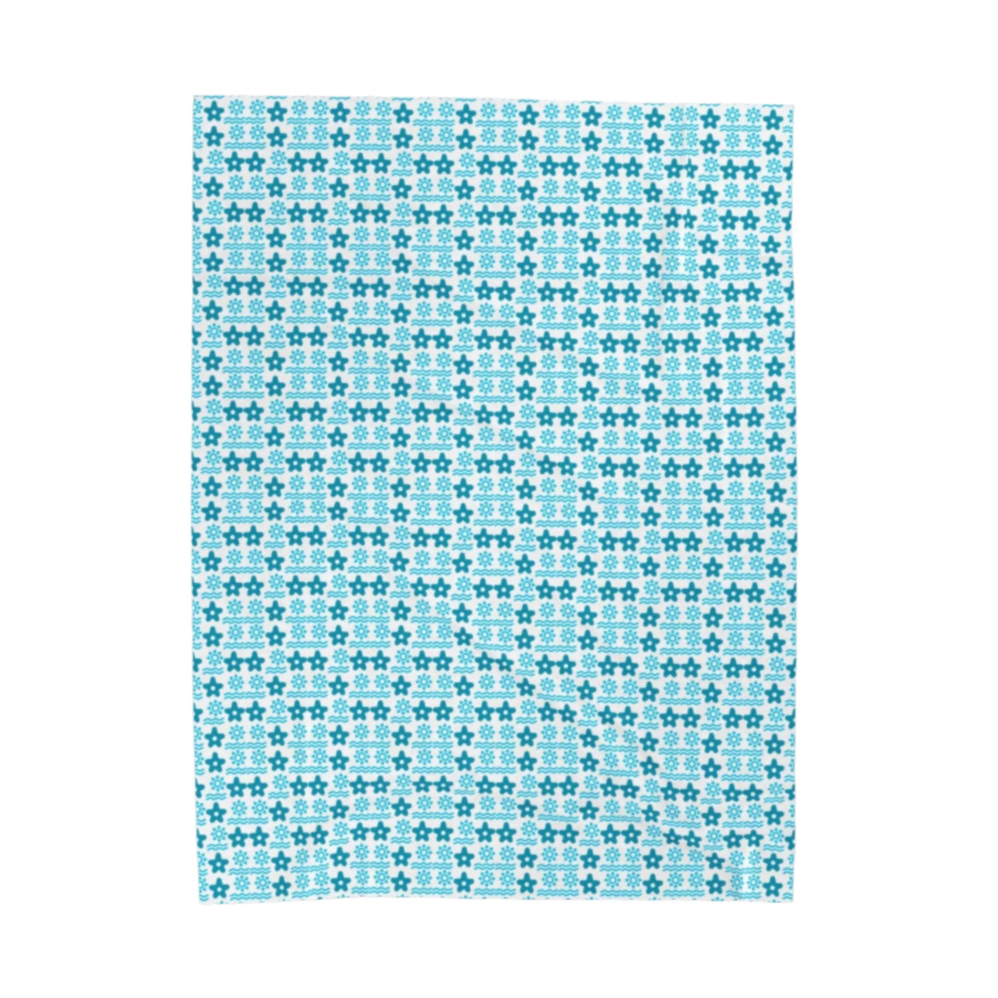 A plush blanket with a geometric pattern in blue color.