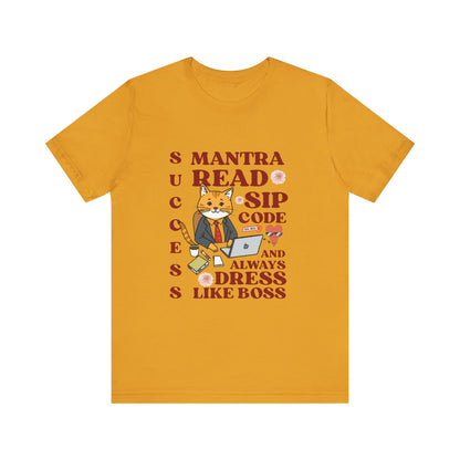 Yellow t-shirt with a fox graphic and text on a white background