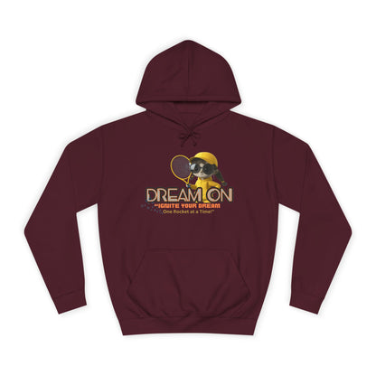 A burgundy unisex hoodie with a graphic print of a bee and the text 'DREAM ON' on the front.