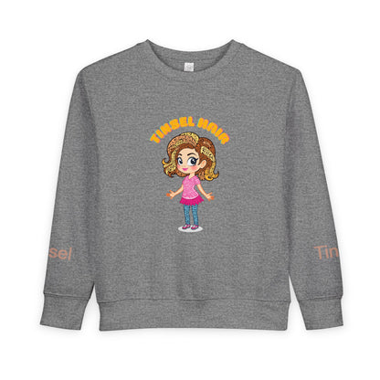 Gray sweatshirt with cartoon character and 'Tumble Hair' text on a white background