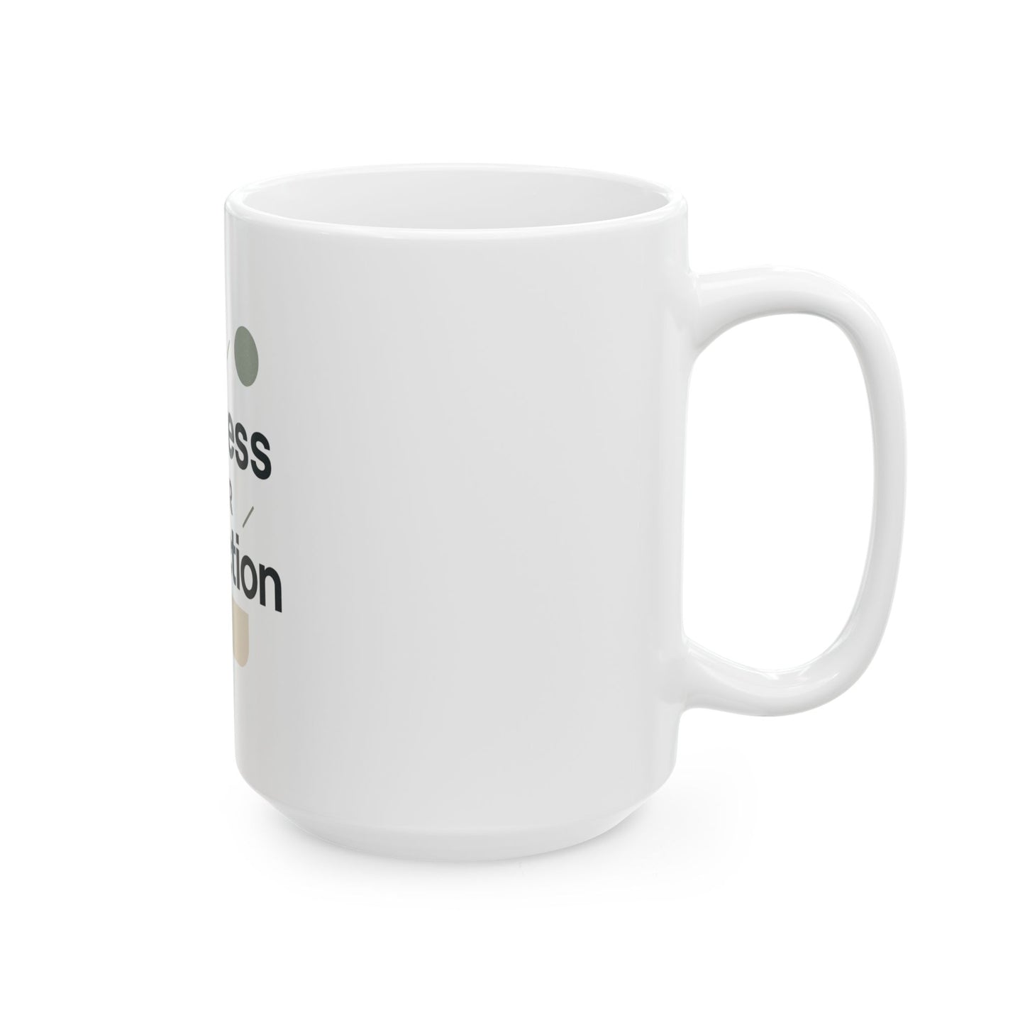 White mug with text on a white background