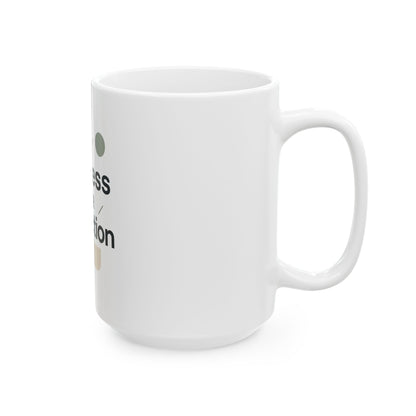 White mug with text on a white background