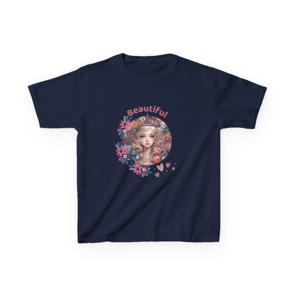 Navy blue t-shirt with a colorful graphic and 'Beautiful' text on a white background