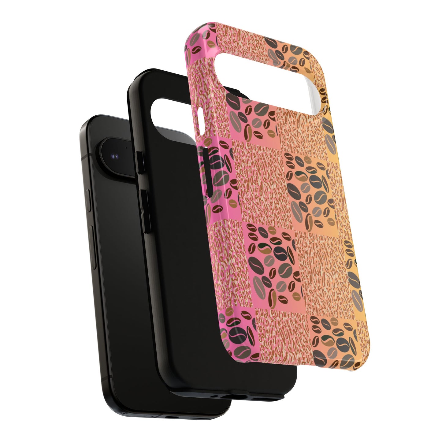 Tough Phone Case – Coffee Bean & Tiger Print with Gradient Background