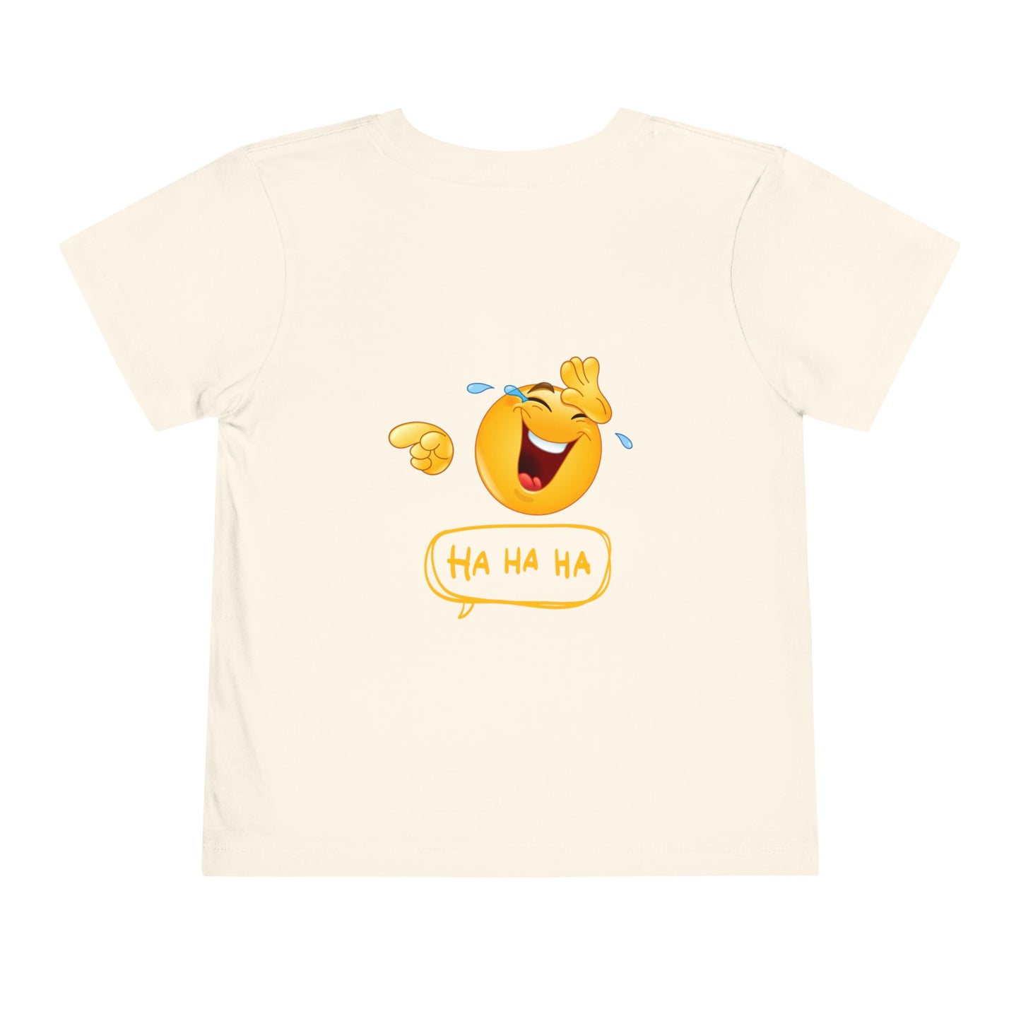 Beige t-shirt with a laughing emoji on a white background