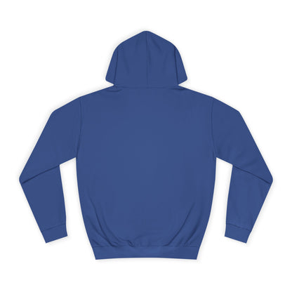 Blue hoodie shown from the back on a white background.
