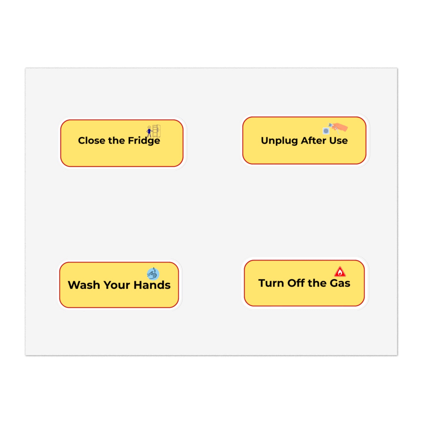 Four yellow sticky notes with safety instructions on a white background