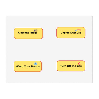 Four yellow sticky notes with safety instructions on a white background