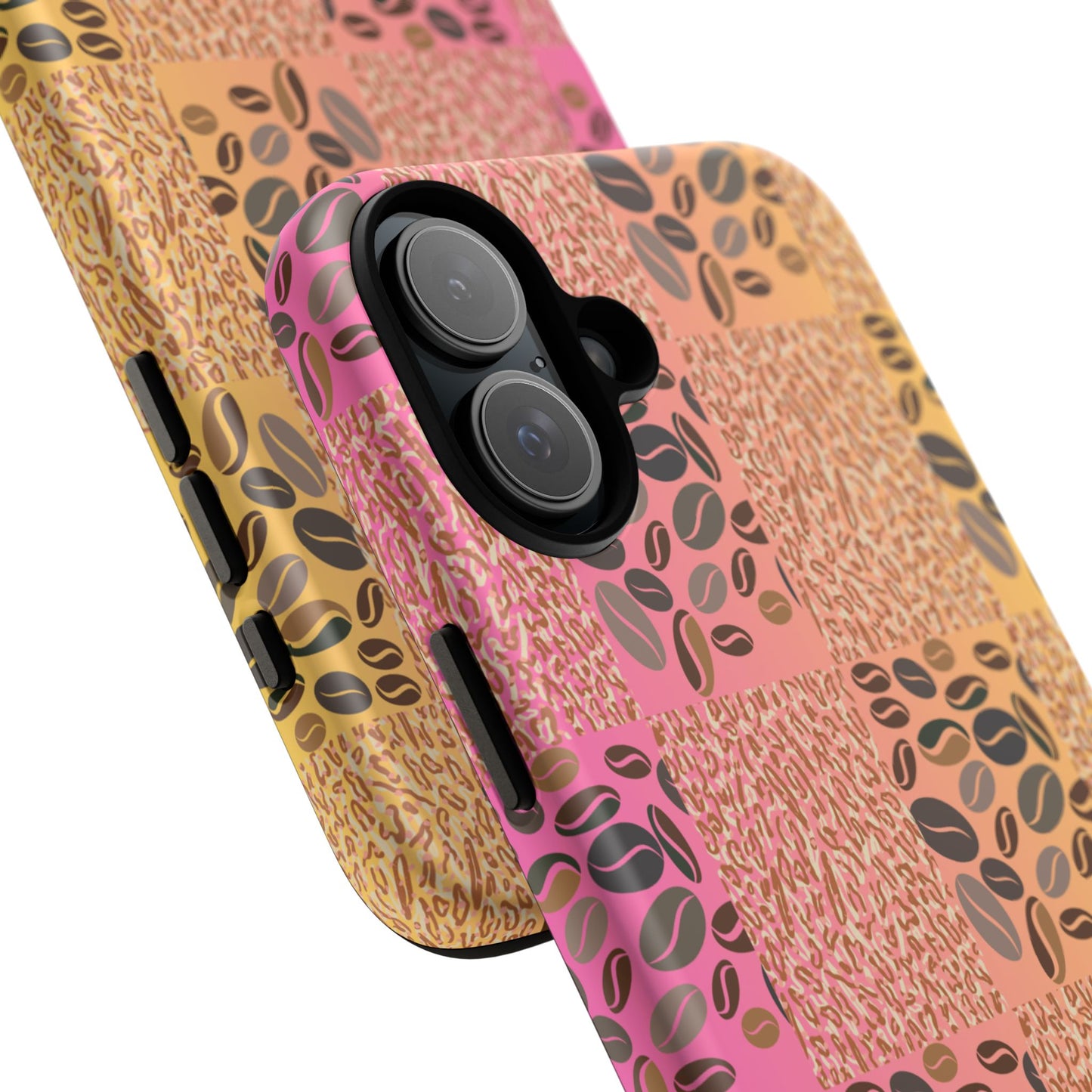 Tough Phone Case – Coffee Bean & Tiger Print with Gradient Background
