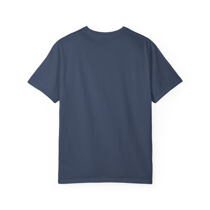 Rear view of plain back side garment-dyed t-shirt