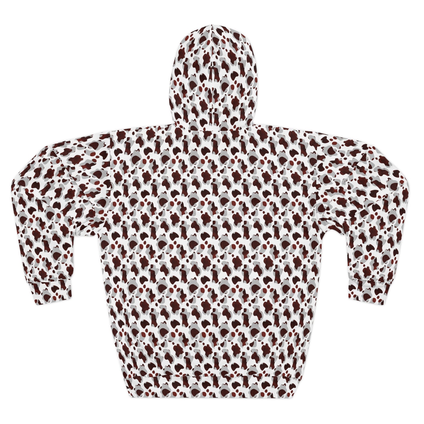 Hoodie with brown and white spotted pattern on a white background