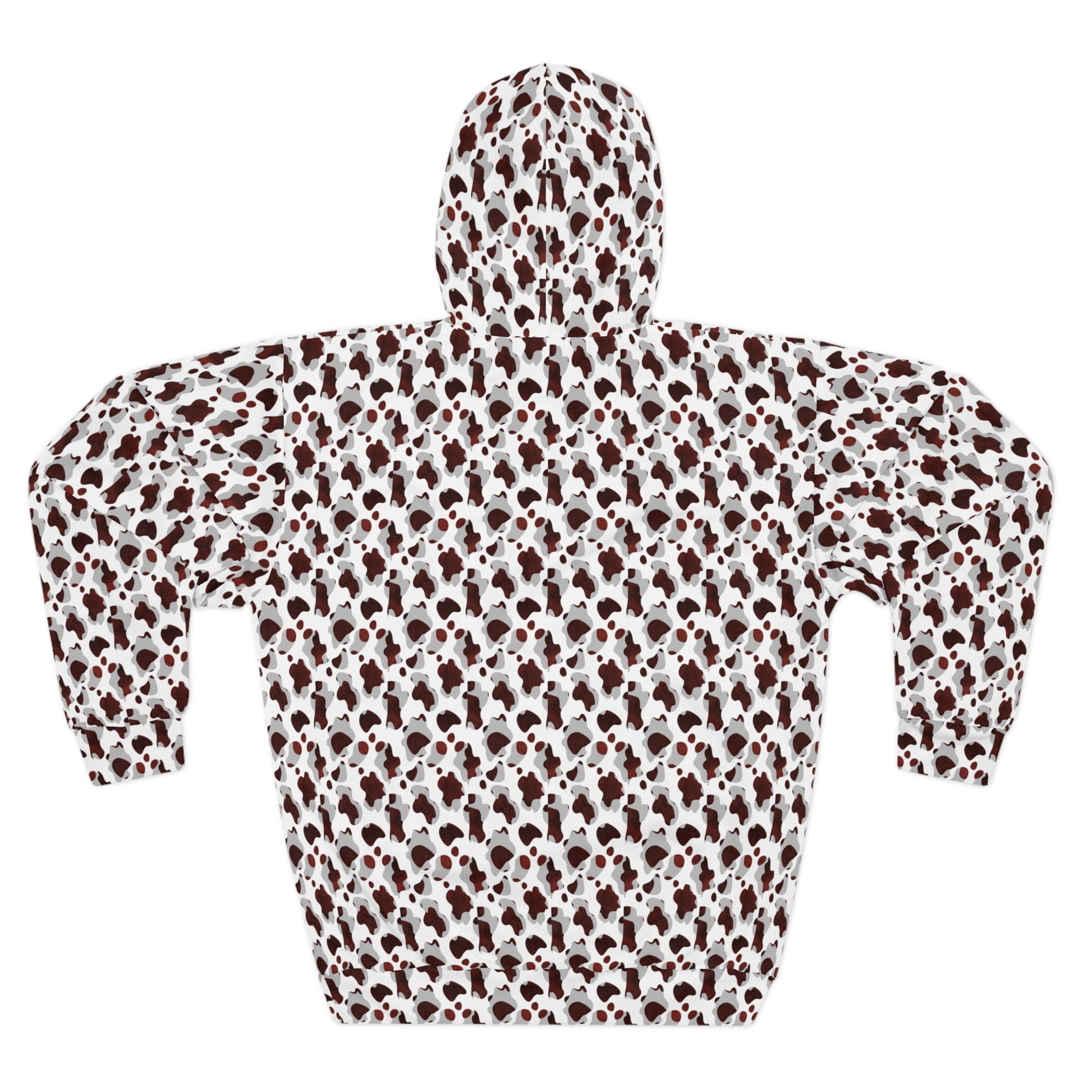 Hoodie with brown and white spotted pattern on a white background