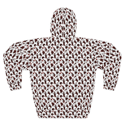 Hoodie with brown and white spotted pattern on a white background