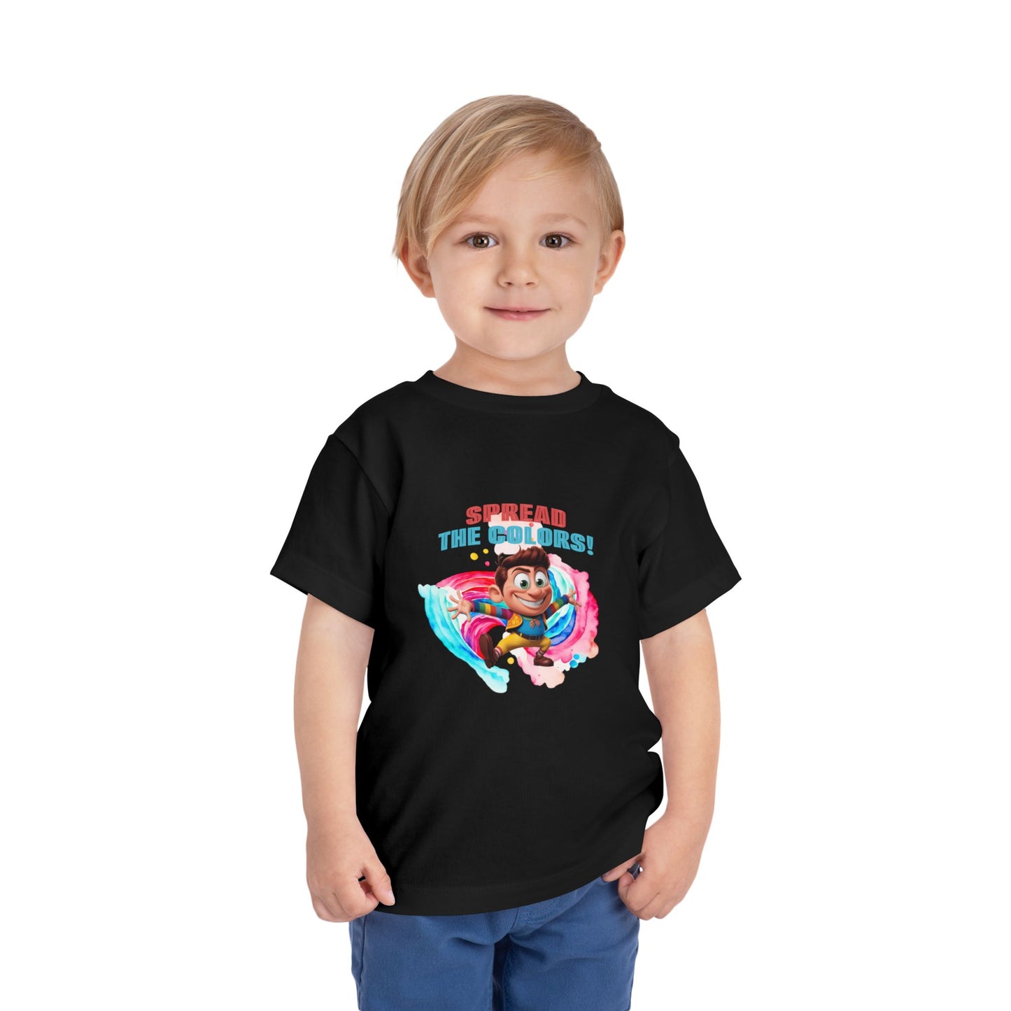 "Spread the Colors! Vibrant Cartoon Toddler Short Sleeve Tee-shirt for Kids & Youth"