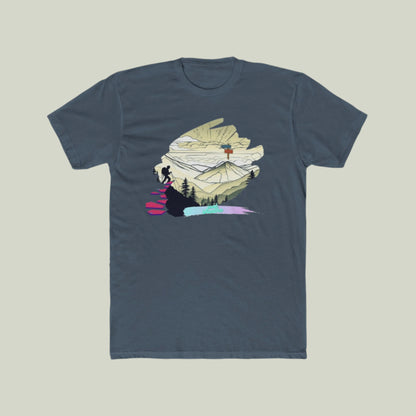 Unisex model wearing sold indigo cotton crew neck t-shirt

 