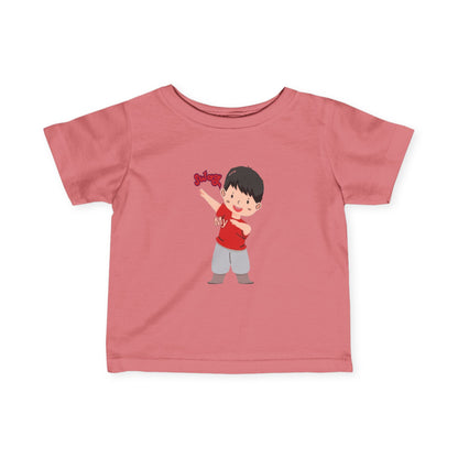 Baby wearing mavelous fine jersey tee with soft cotton fabric

