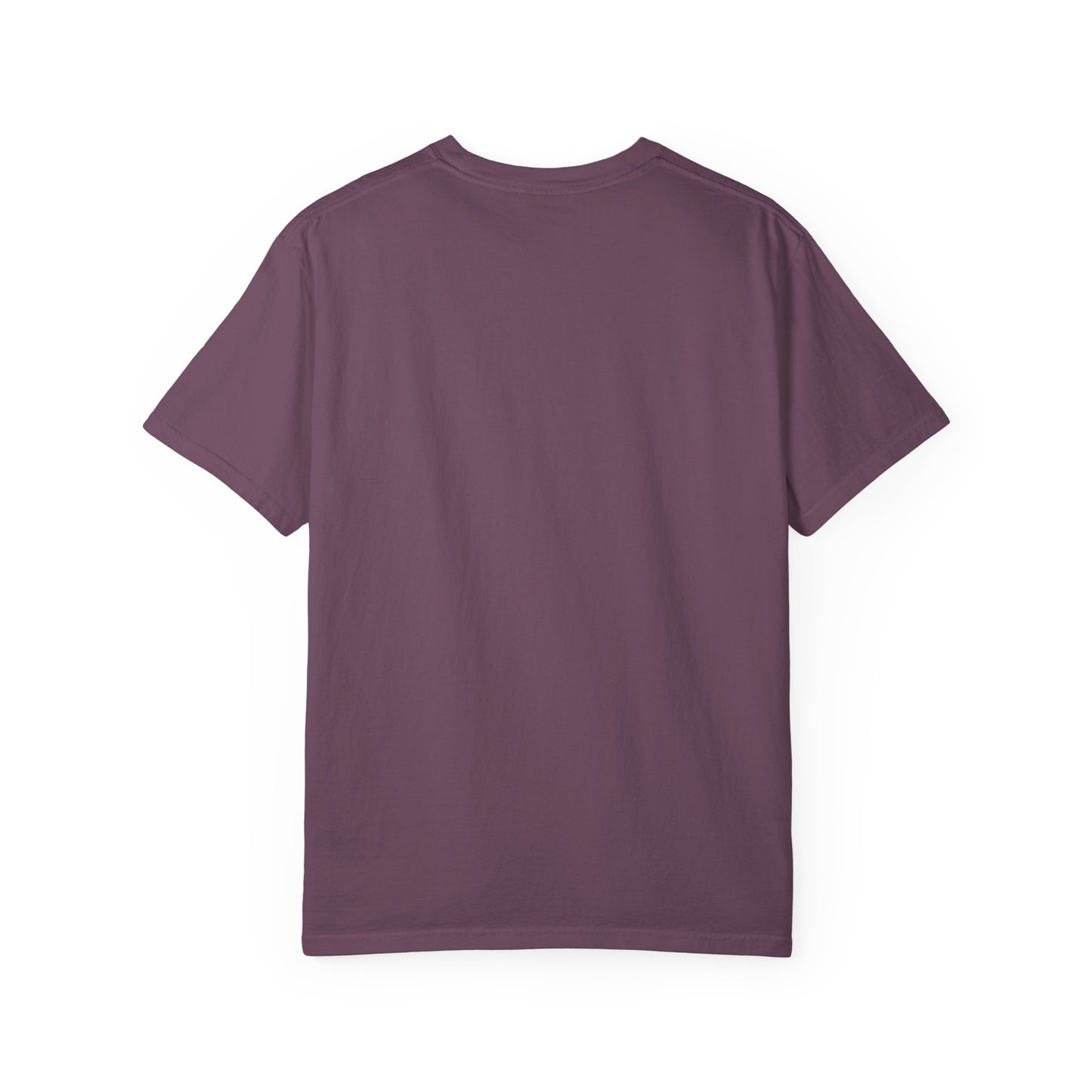6. Rear view of plain back side garment-dyed t-shirt