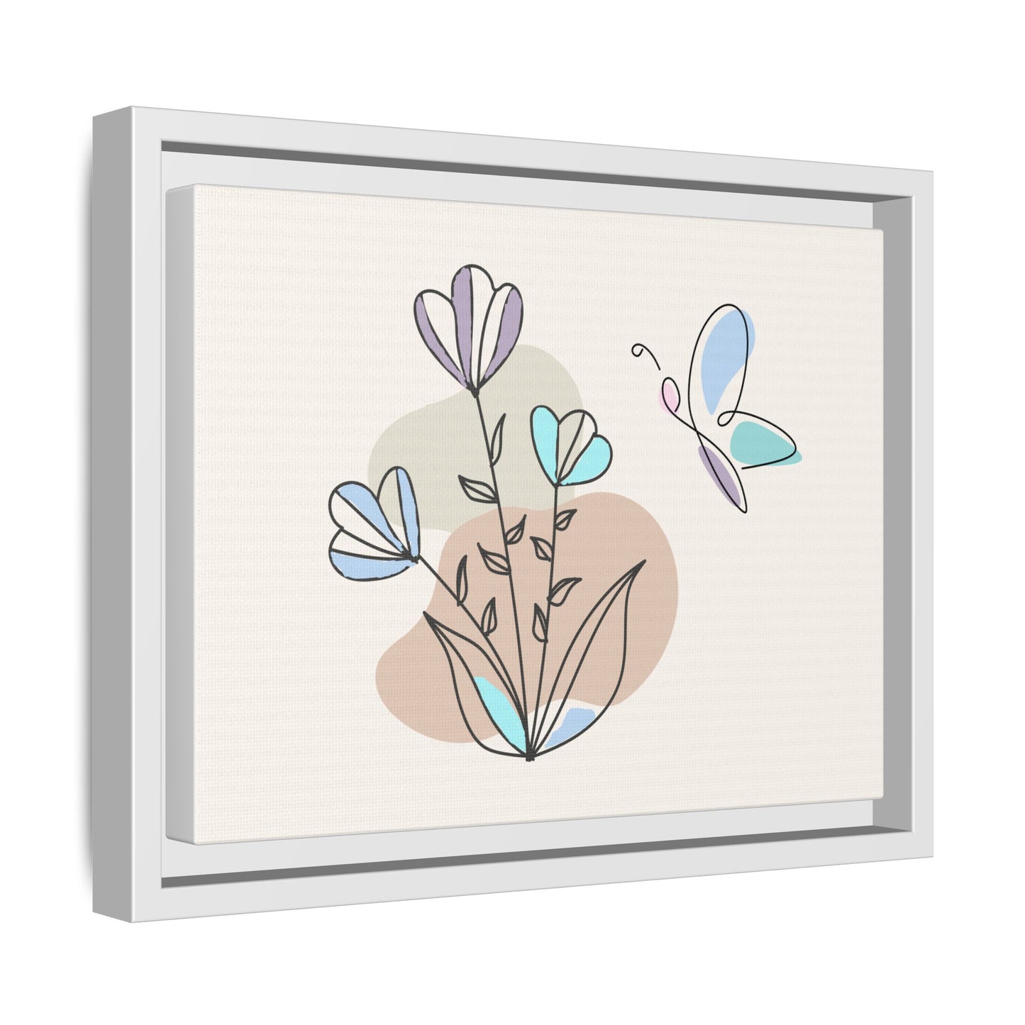 Framed artwork with abstract floral design on a beige background