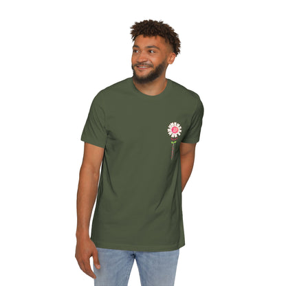 A short sleeve unisex jersey t-shirt featuring an graphic design for Labor Day, displayed as a clean product mockup.