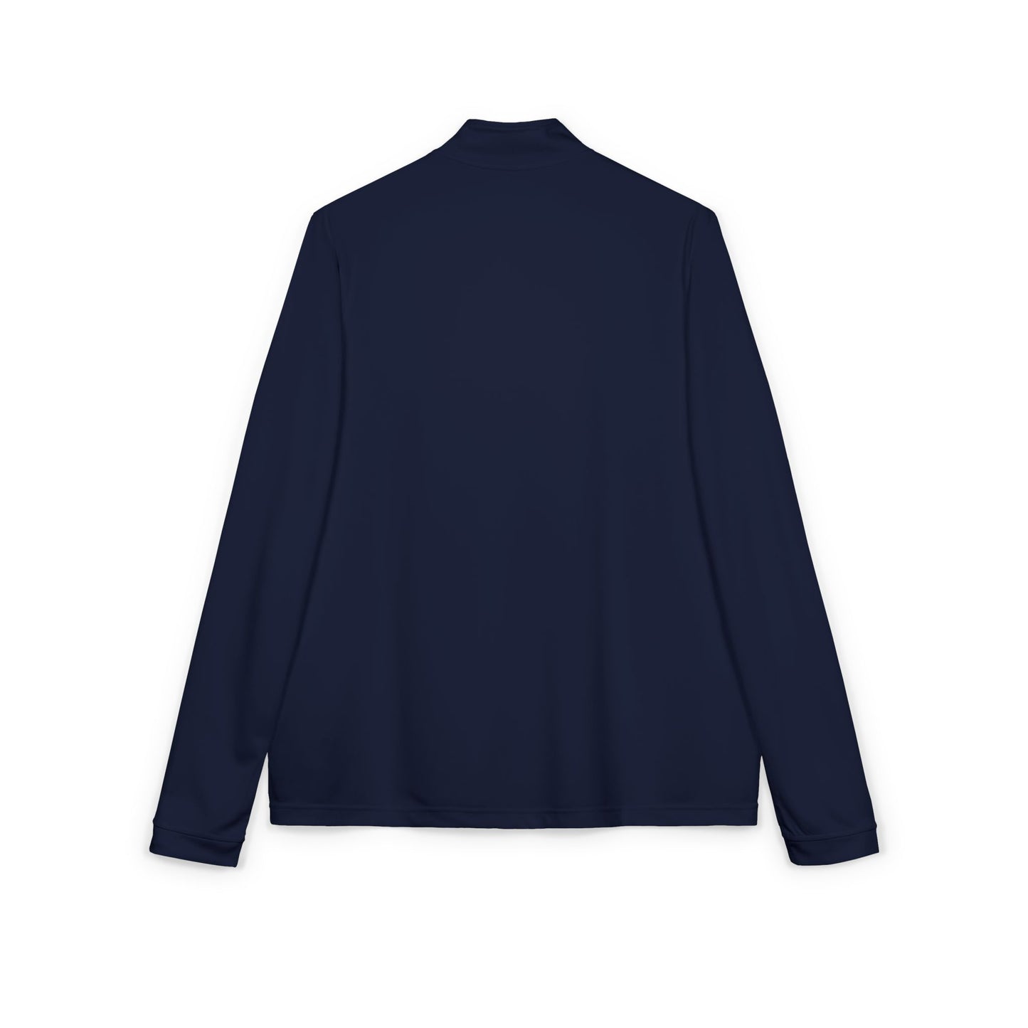Full view of Collegiate Navy Adidas Quarter-Zip jacket featuring custom minimalist embroidery on the left chest."