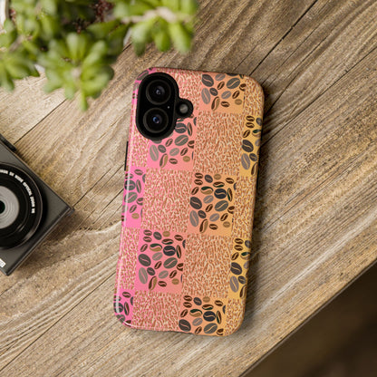 Tough Phone Case – Coffee Bean & Tiger Print with Gradient Background