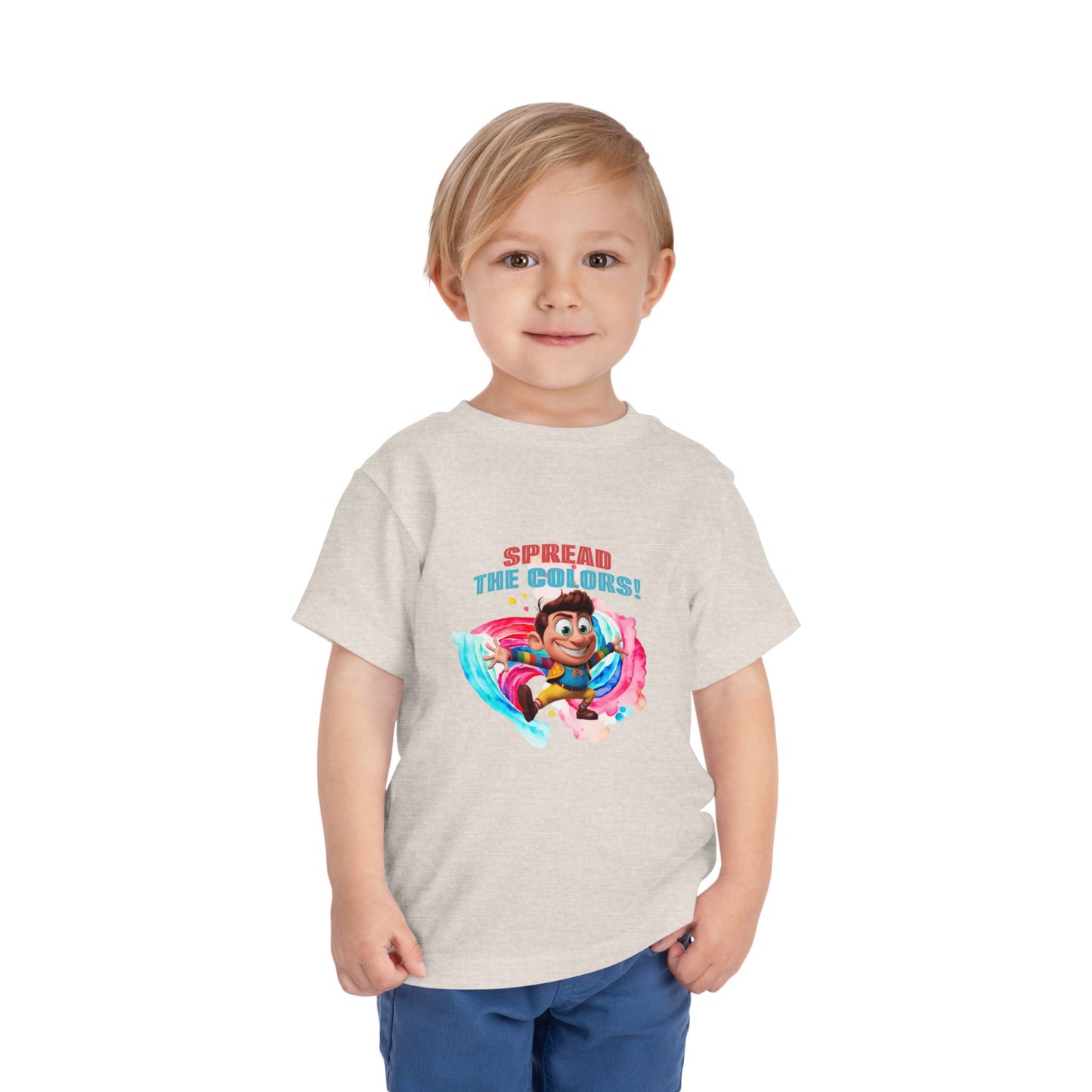 "Spread the Colors! Vibrant Cartoon Toddler Short Sleeve Tee-shirt for Kids & Youth"