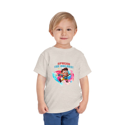 "Spread the Colors! Vibrant Cartoon Toddler Short Sleeve Tee-shirt for Kids & Youth"