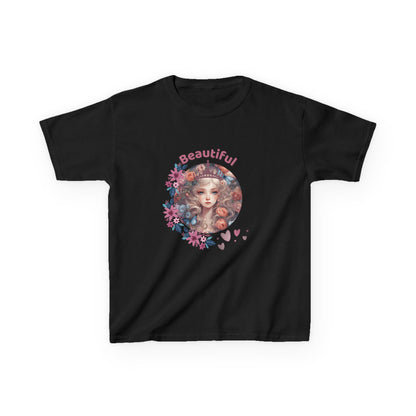 Black t-shirt with a colorful graphic design and the word 'Beautiful' on a white background