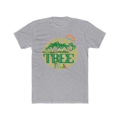 


A solid heather grey unisex cotton crew tee with a graphic print in the center that includes green palm trees and the word 'PINE'.