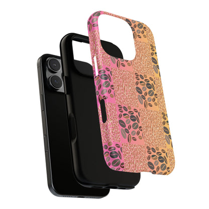 Tough Phone Case – Coffee Bean & Tiger Print with Gradient Background