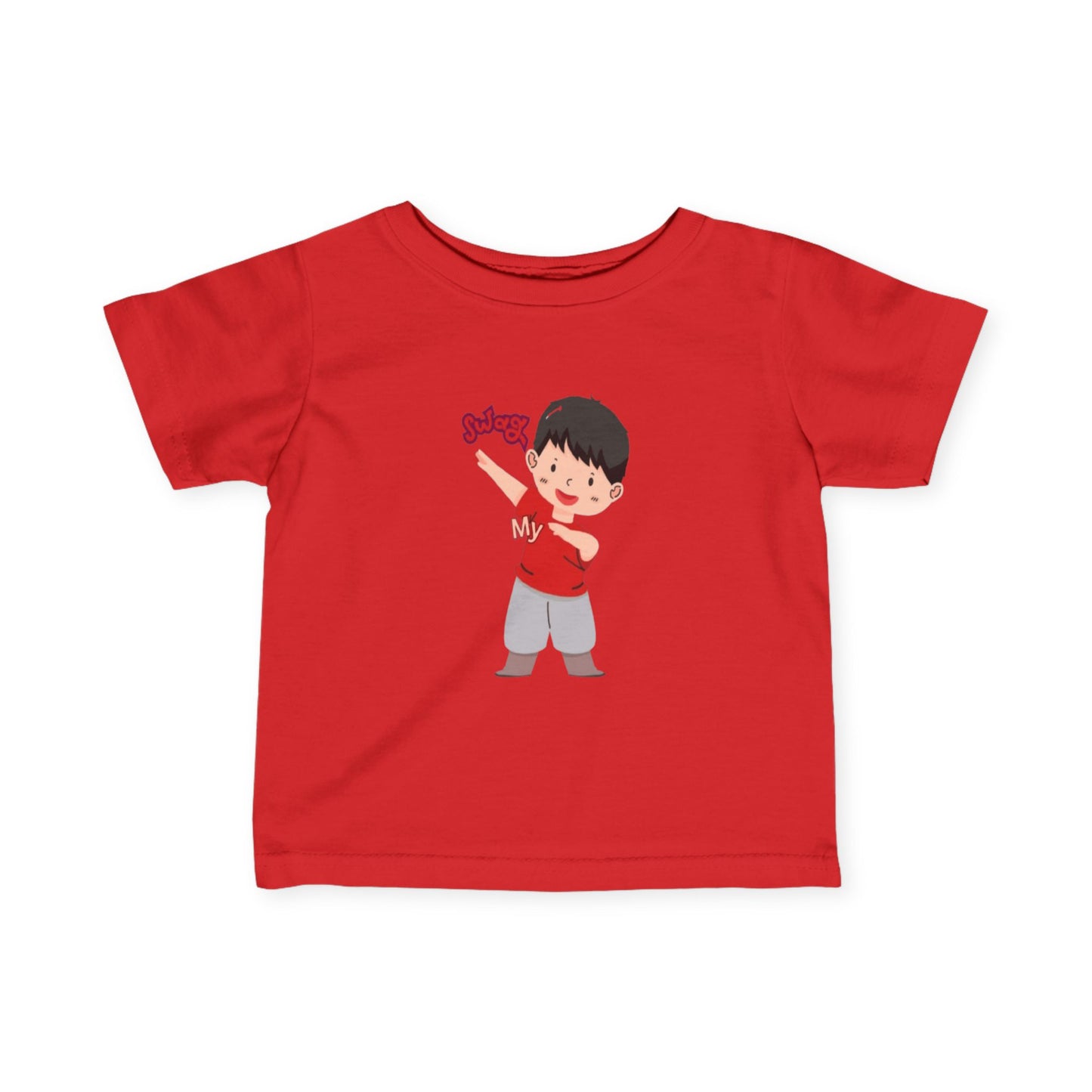 Baby wearing red fine jersey tee with soft cotton fabric


