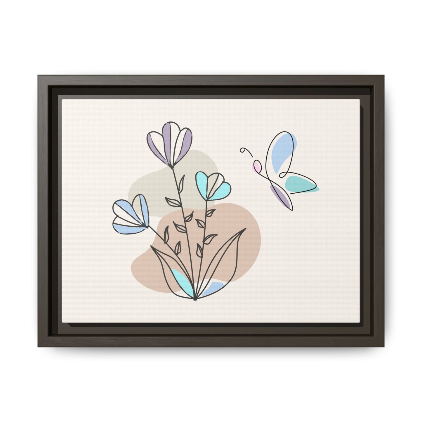 Framed artwork with abstract floral design on a beige background