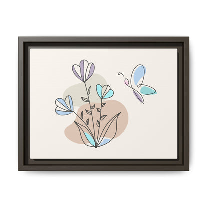 Framed artwork with abstract floral design on a beige background