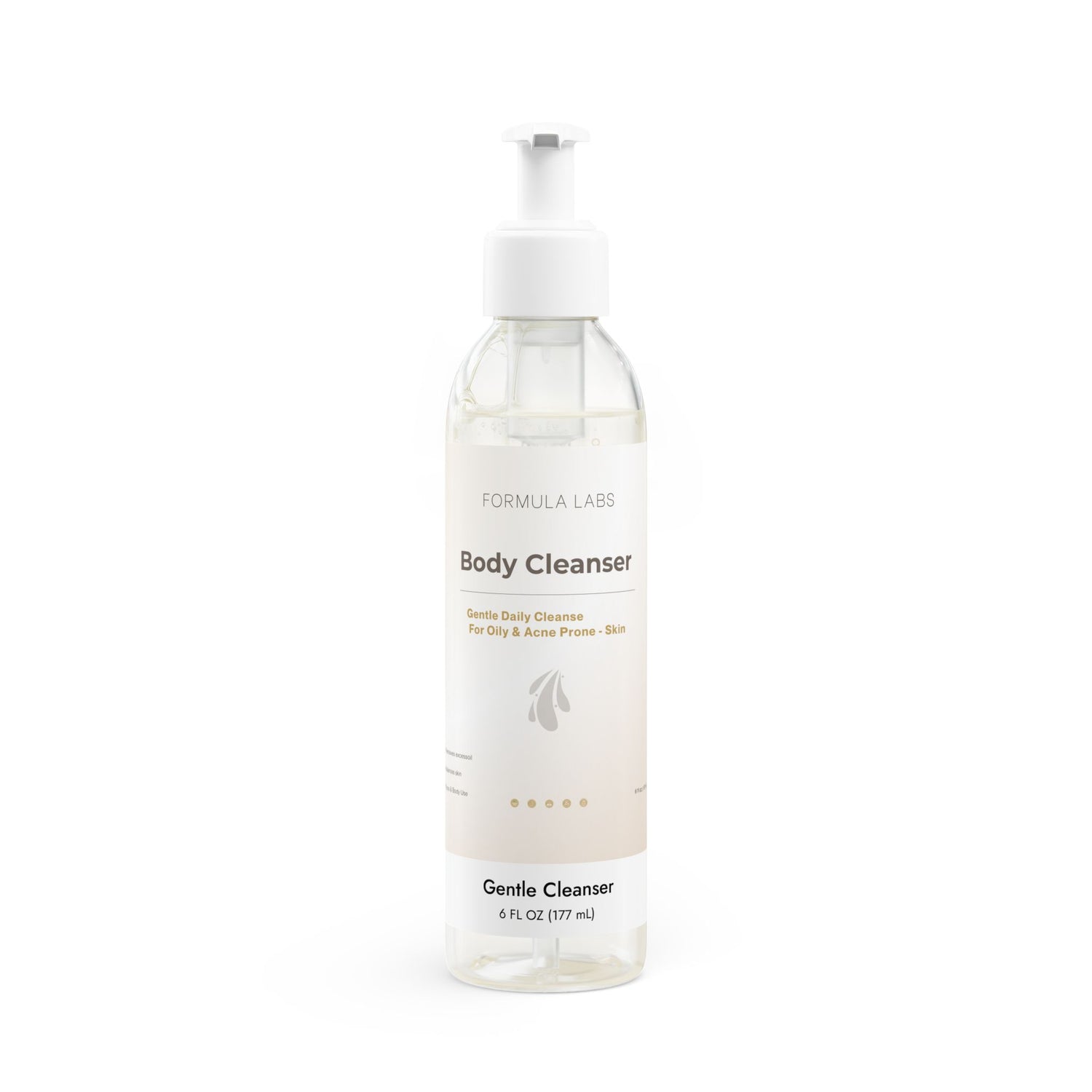 Body Cleanser bottle with white label on a white background