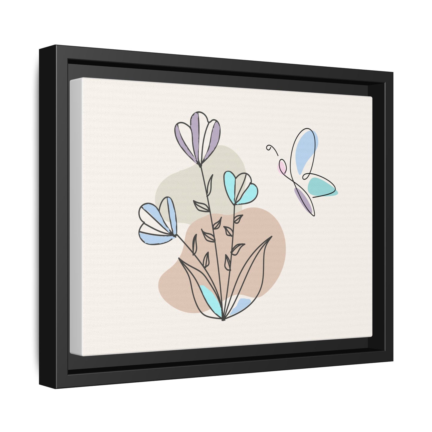 Framed artwork with abstract floral design on a beige background