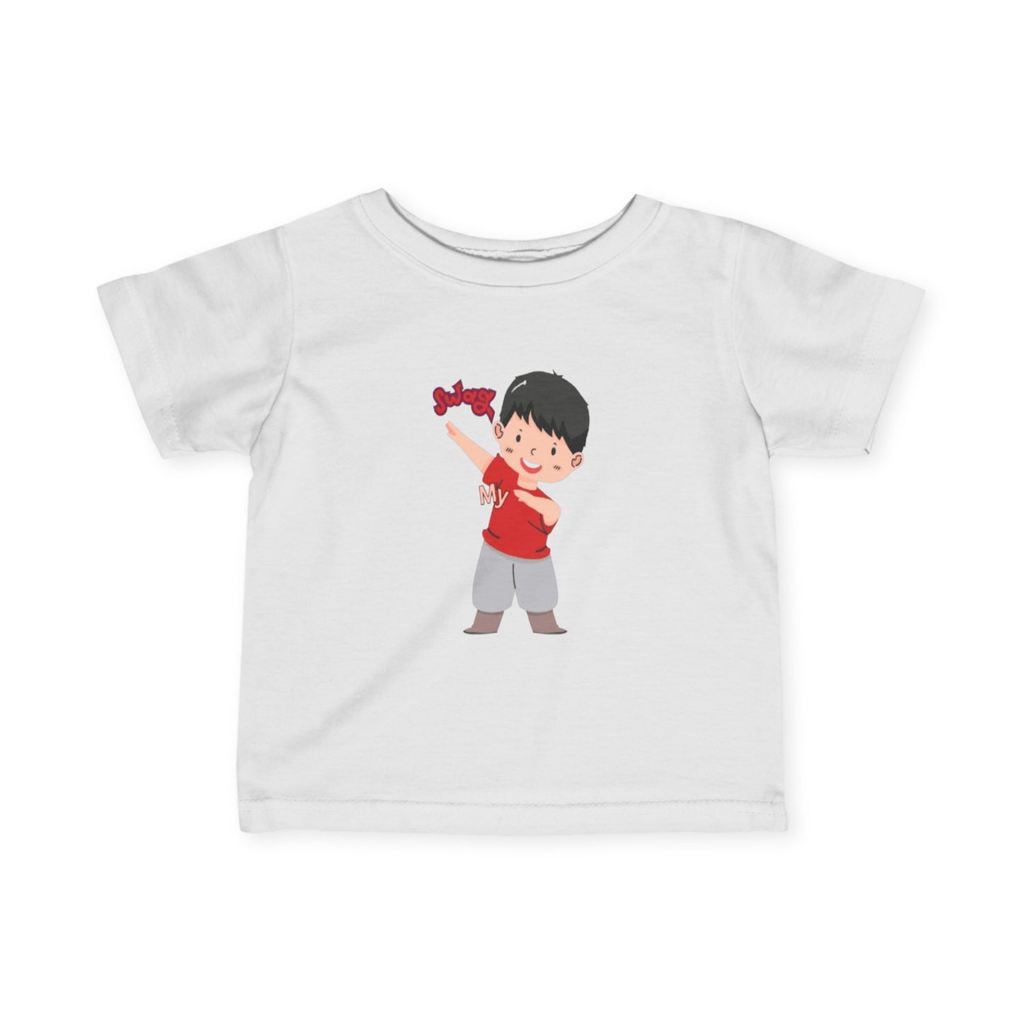 Baby wearing white fine jersey tee with soft cotton fabric

