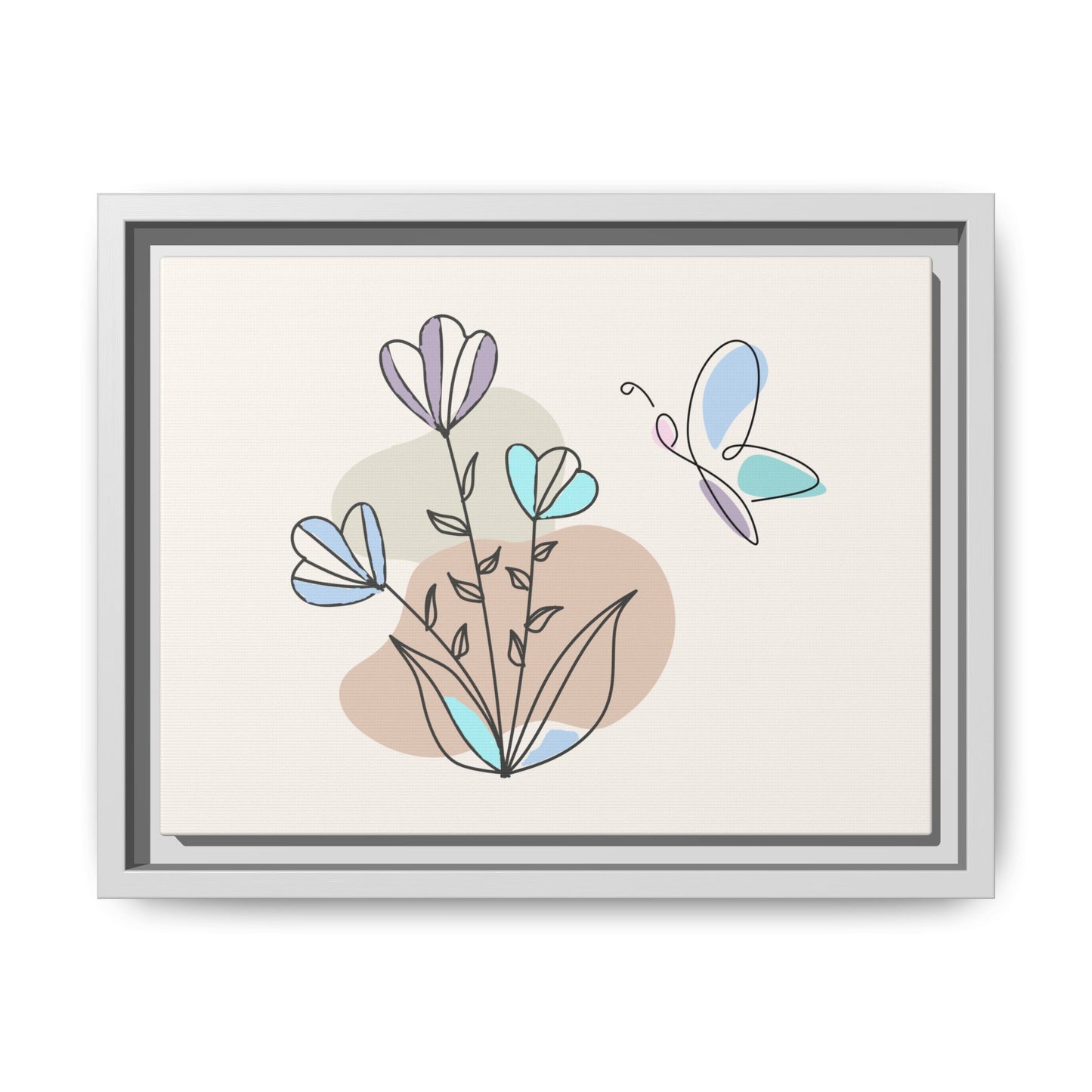 Framed artwork with abstract floral design on a beige background