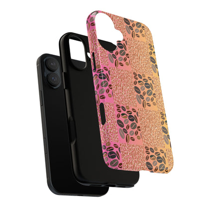 Tough Phone Case – Coffee Bean & Tiger Print with Gradient Background