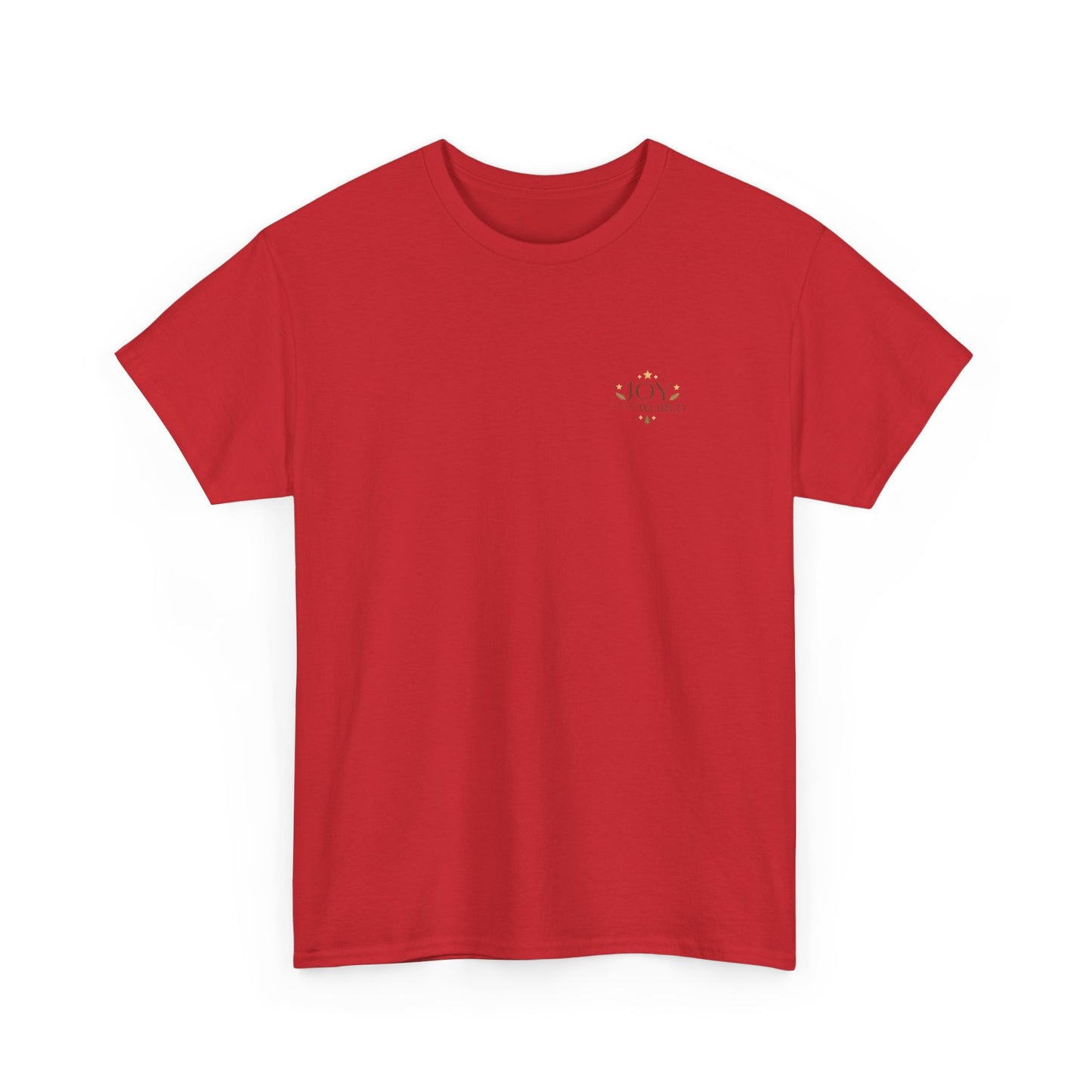 Minimalist Christmas T-shirt with golden stars and Joy to the World typography in elegant festive style