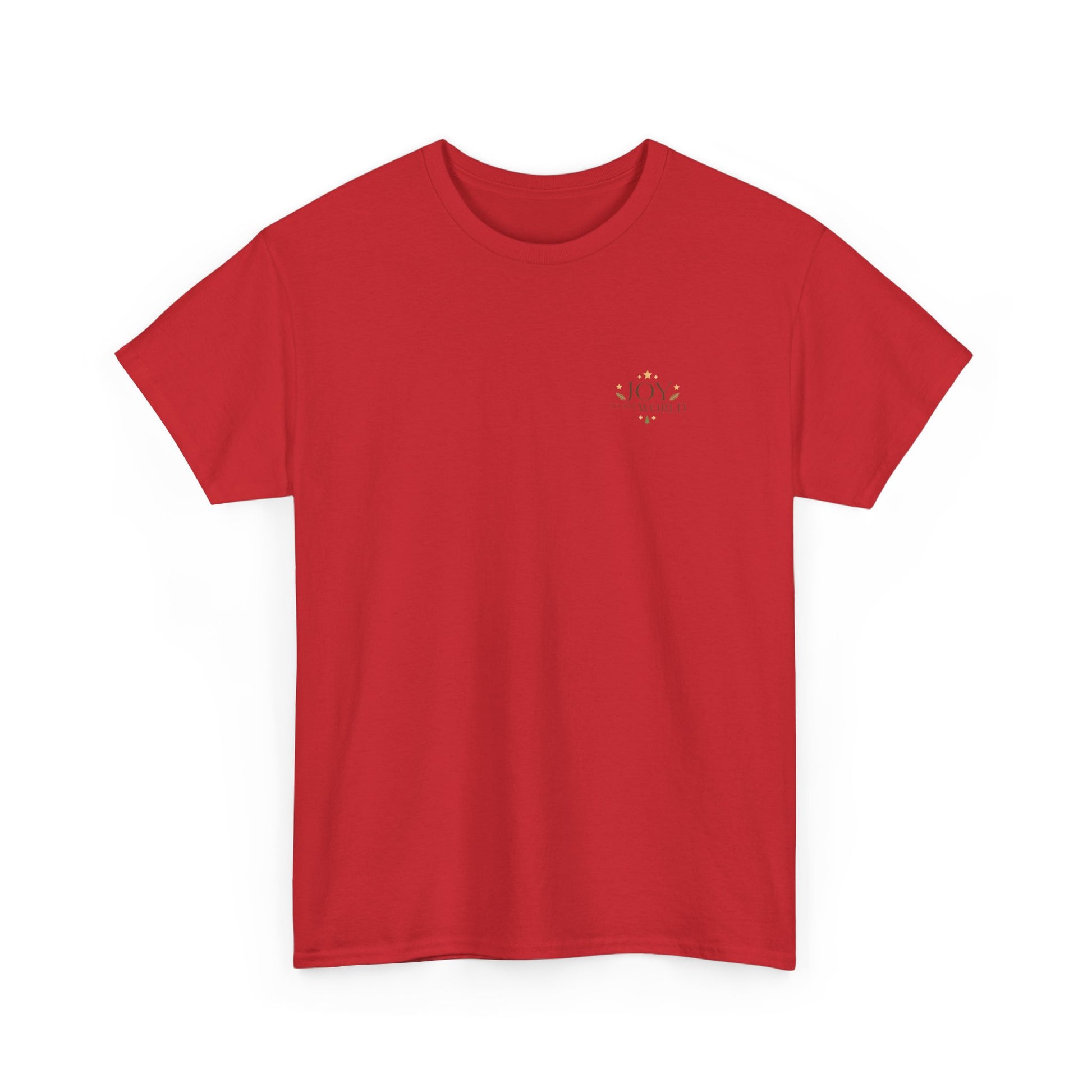 Minimalist Christmas T-shirt with golden stars and Joy to the World typography in elegant festive style