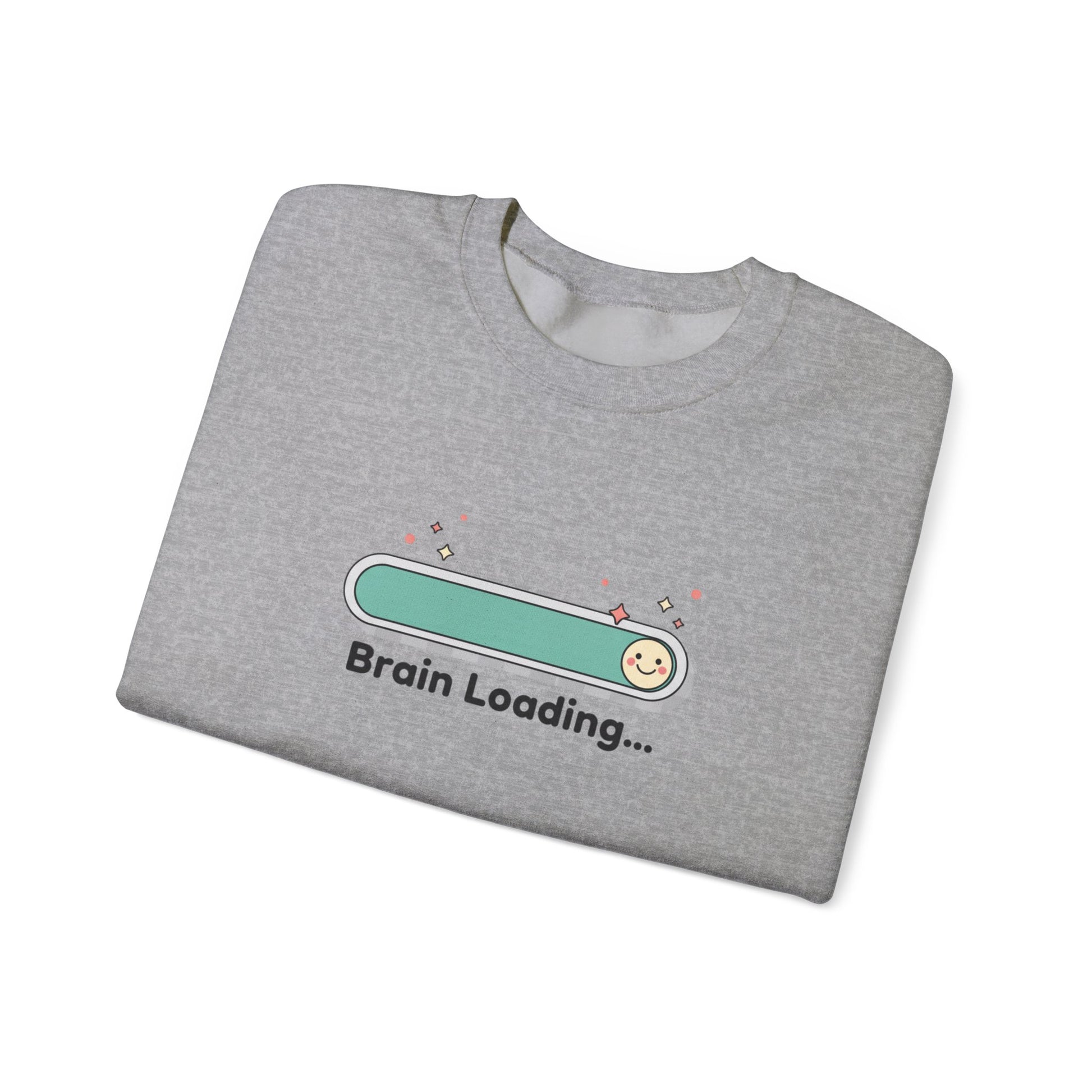 Gray t-shirt with 'Brain Loading...' graphic on a white background