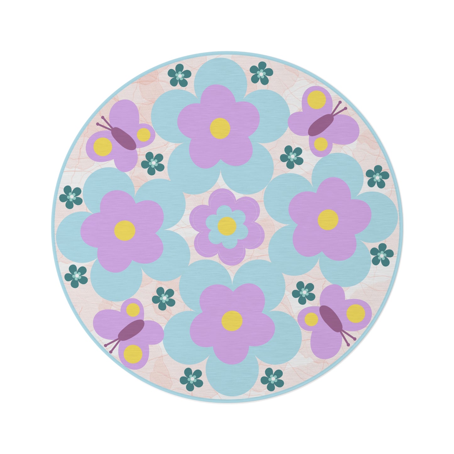 an elegant round mandala rug with boho style symmetrical geometric shapes and floral elements