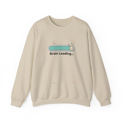 Beige sweatshirt with 'Brain Loading...' graphic on a white background