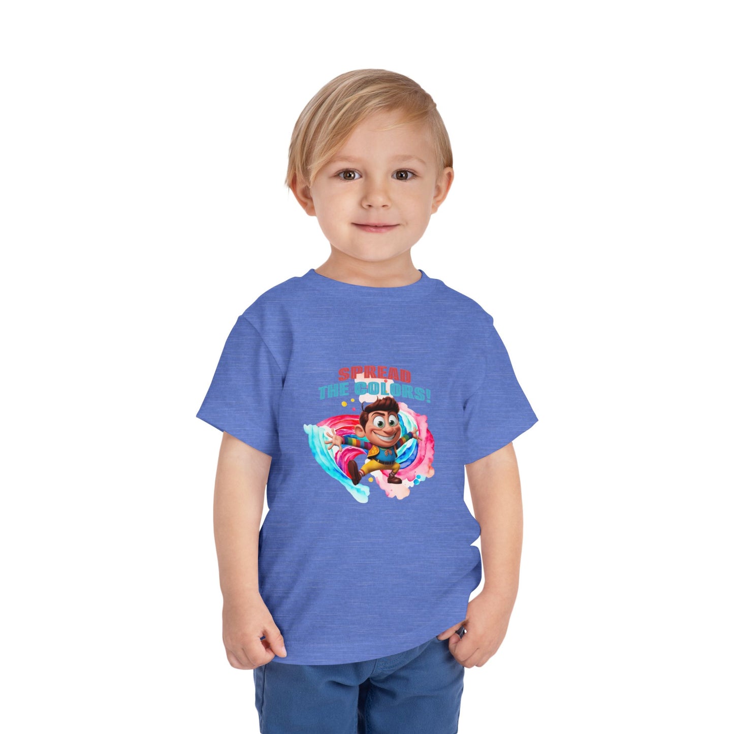 "Spread the Colors! Vibrant Cartoon Toddler Short Sleeve Tee-shirt for Kids & Youth"