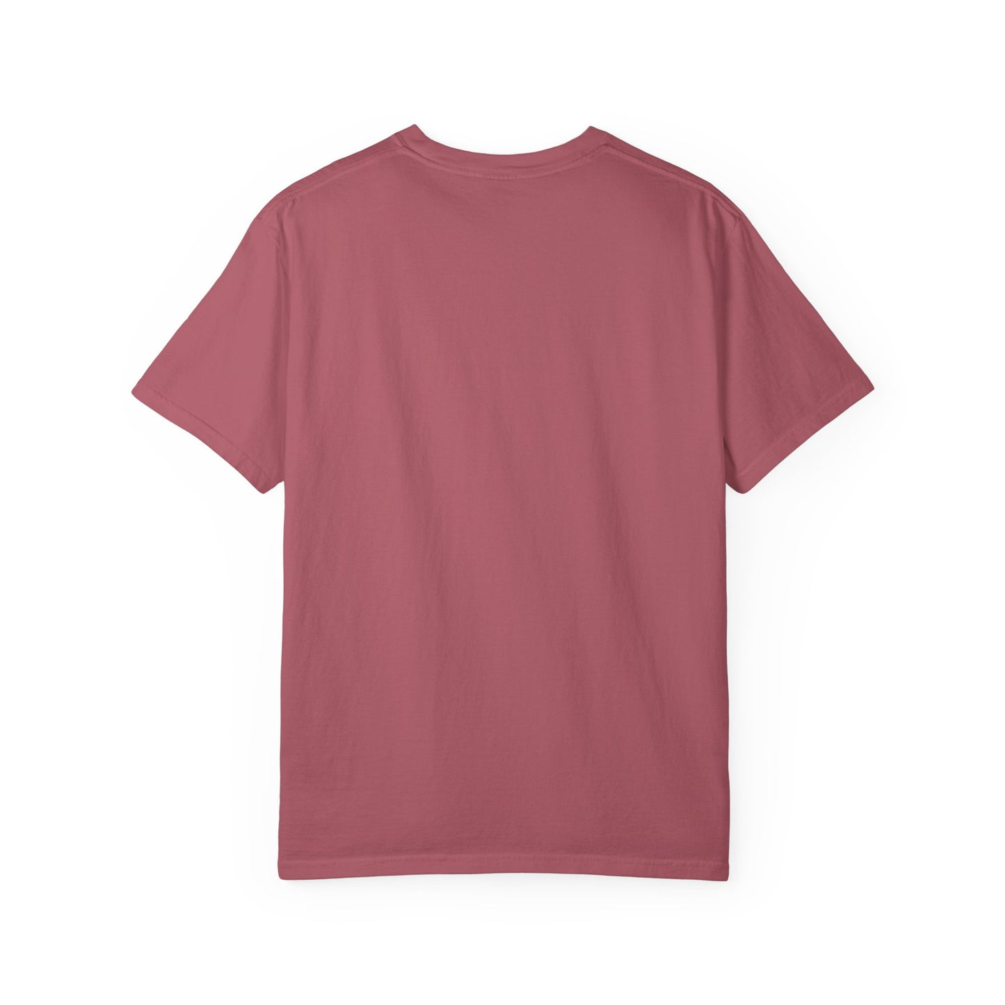 Rear view of plain back side garment-dyed t-shirt