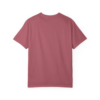 Rear view of plain back side garment-dyed t-shirt