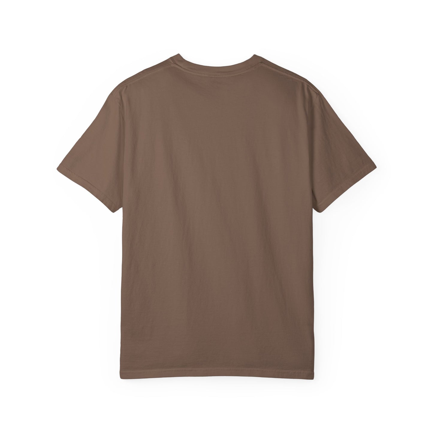 Rear view of plain back side garment-dyed t-shirt