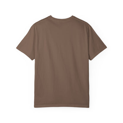 Rear view of plain back side garment-dyed t-shirt