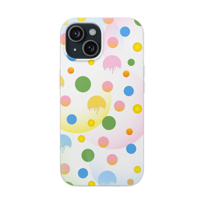 A semi-transparent matte finish mobile phone case with a multicolored dot pattern.