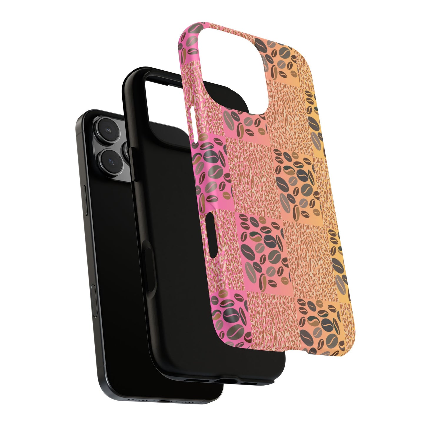 Tough Phone Case – Coffee Bean & Tiger Print with Gradient Background